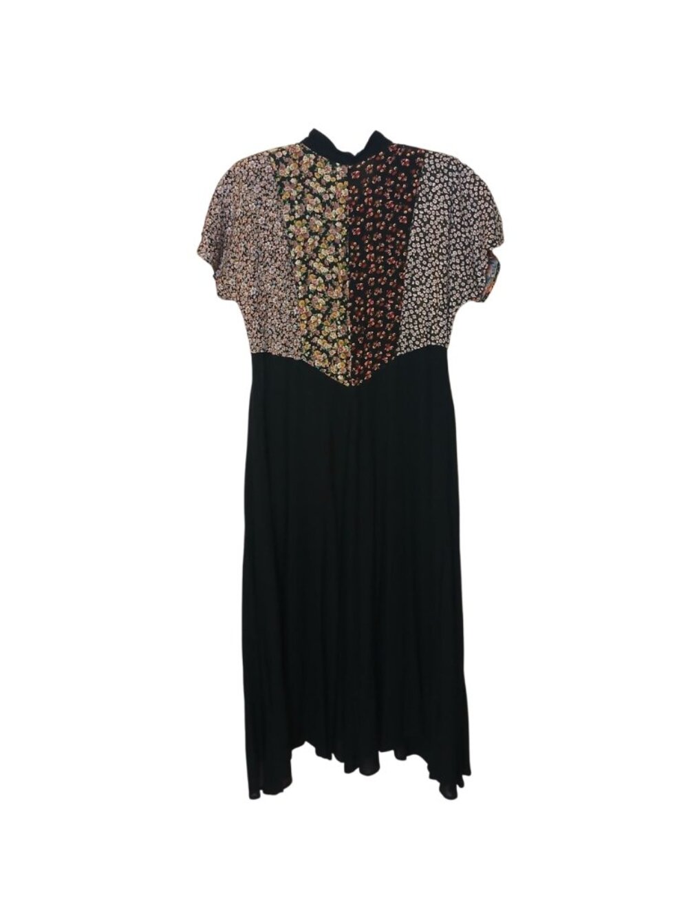 Zoe Patchwork Dress Large Button Maxi Dress Black Multicolor Rayon VTG #L70 - Picture 4 of 12